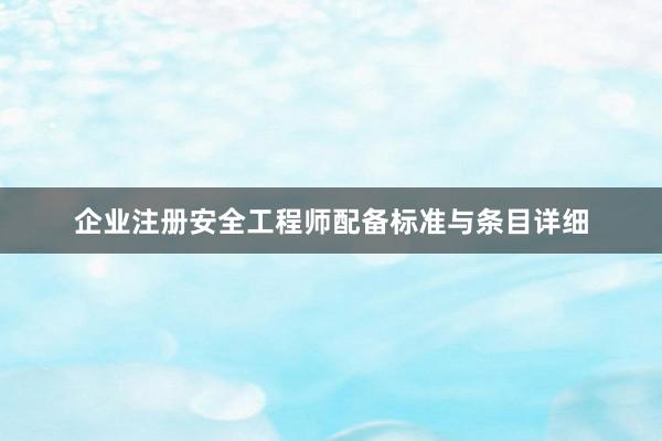 企业注册安全工程师配备标准与条目详细